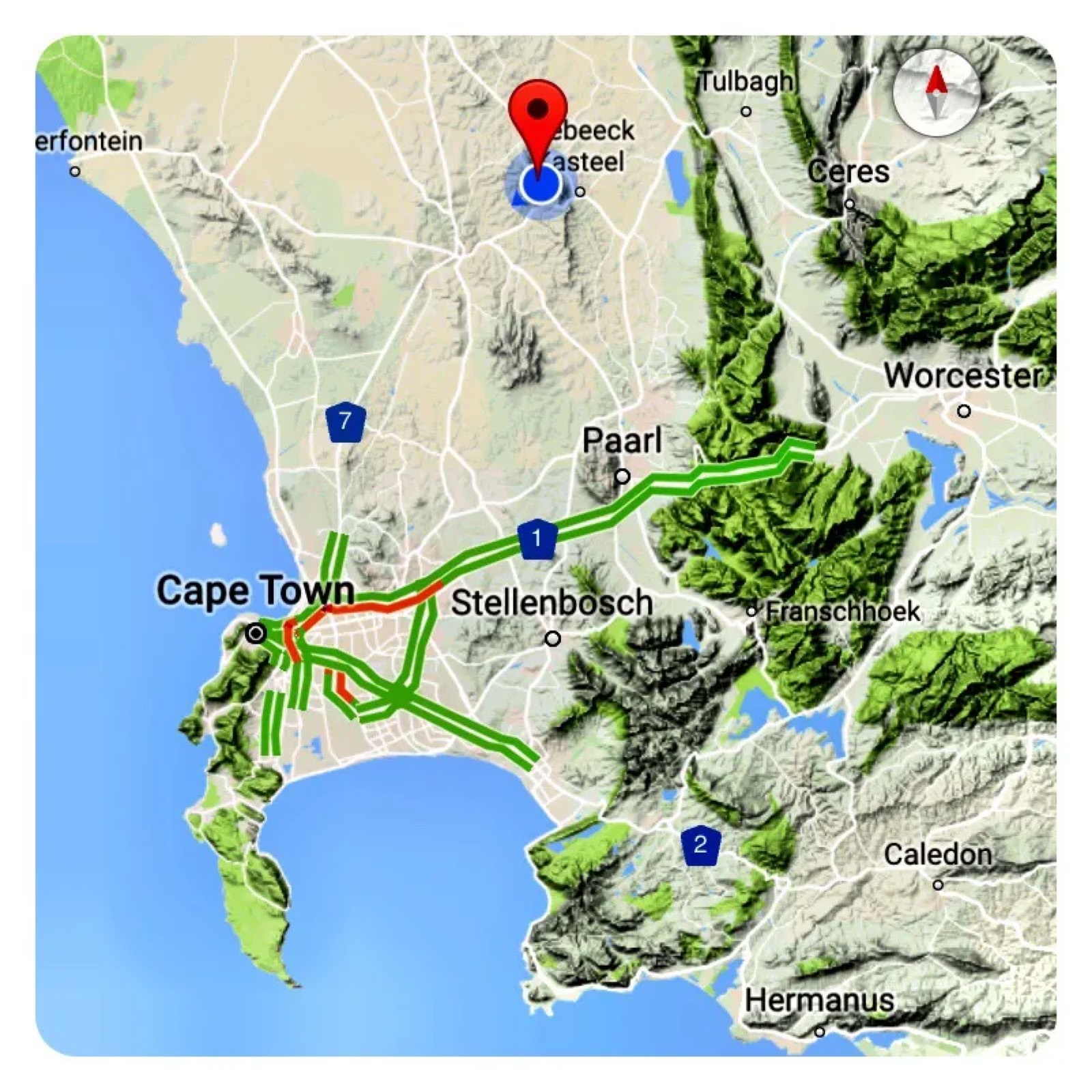 Map of the Western Cape wine regions: Cape Town, Stellenbosch, Paarl, Swartland